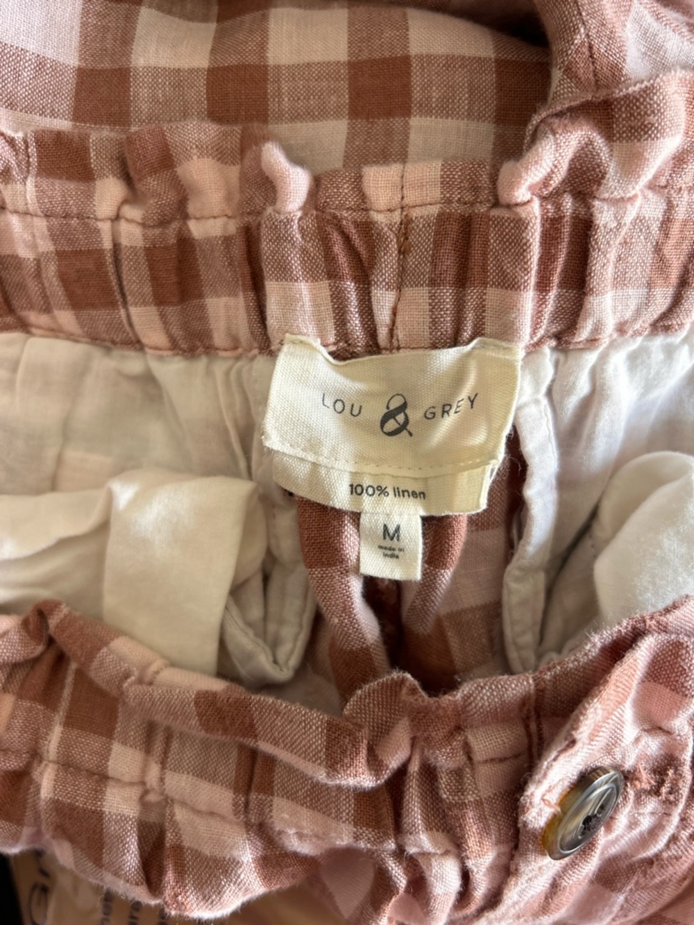 Lou & Grey Wide-Leg Gingham Lounge Pants in Pink and Brown - Picture 7 of 7